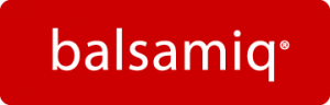 Logo for balsamiq on red background